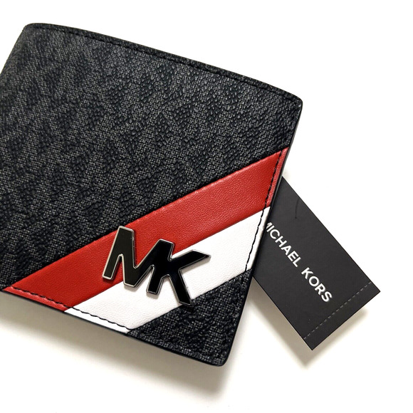 NWT $140 MICHAEL KORS Men's Billfold with Coin Pocket 39S3THDF3B Gray Striped - Picture 1 of 8